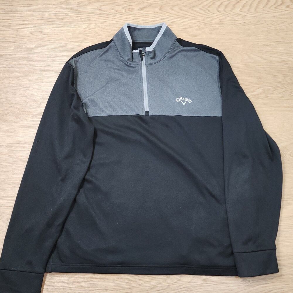 Callaway Golf Jacket Mens XL Black Gray 1/4 Zip Pullover Fleece Activewear